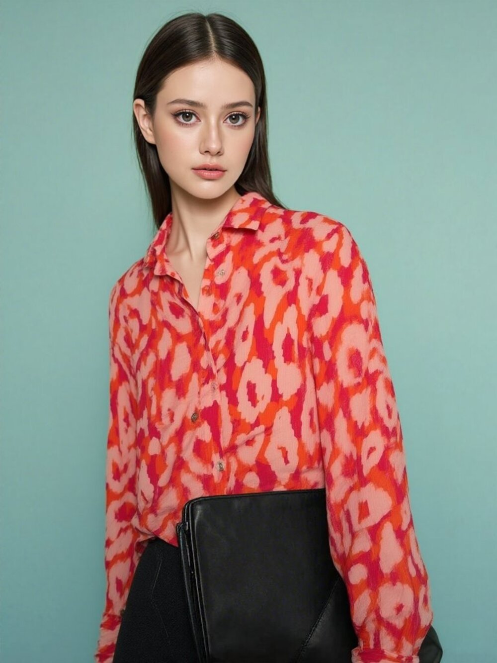 VILAGALLO Pink & Orange Printed Button-Up Blouse